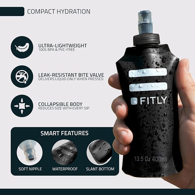 FITLY Soft Flask - Shrink As You Drink Soft Water Bottle for Hydration Pack - Folding Water Bottle Ideal for Running, Hiking, Cycling, Climbing & Rigorous Activity - Image 4
