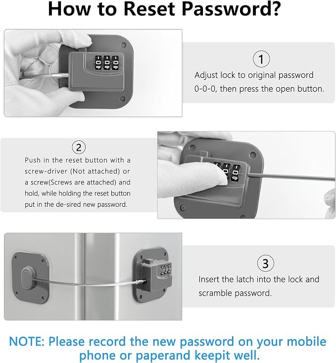 Refrigerator Lock, Heavy Duty Fridge Lock, Combination Lock for Refrigerator Cabinets, Drawers, Safety, Easy Install No Keys Needed (Grey-3Pack) - Image 4