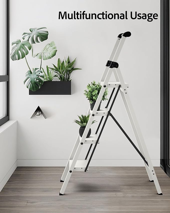 Taranta 4 Step Ladder,Lightweight Aluminum Step Stool Foldable -White | Lightweight Folding Ladder with Handgrip,Wide Top Pedal,330lbs Capacity Stepladder for Home,Office,Kitchen - Image 8