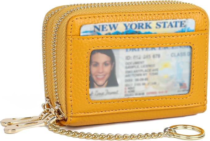 imeetu Rfid Credit Card Holder, Businese Card Case, Wallet for Women Men | Genuine Leather Card Wallet with id Window, Keychain & Double Zipper, Water-resistan Small Wallet with Gift Box, Daily Travel by imeetu