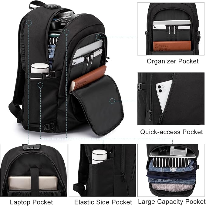 WENIG 17.3 Inch Laptop Backpack,Large Travel Laptop Bag with USB Charging Port, Anti Theft Water Resistant Business Backpack for Men and Women, Durable Big Capacity Heavy Duty Computer Bag,Black - Image 3
