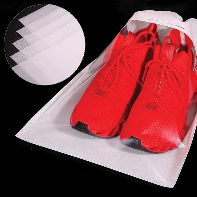 8 Pack Portable Shoe Bags for Travel Large Shoes Pouch Storage Organizer Clear Window with Drawstring for Men and Women White - Image 4