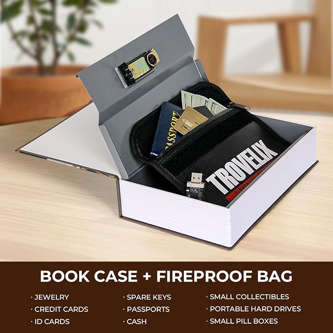 Book Safe with Combination Lock, Hidden Safe (9.5 x 6.2 x 2.2 Inch) with Fireproof Bag, Secret Diversion Safe, Hollow Book Box Hidden Storage, Money Safe Box for Cash (COFFEE) - Image 3