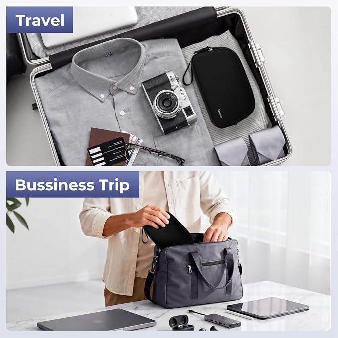 Skycase Travel Cable Organizer - Lightweight Water Resistant Dual-Layer Tech Pouch with Wrist Strap 9 Compartments Electronic Organizer Travel Case for Charger Cord Hard Drive,Small,Black - Image 8