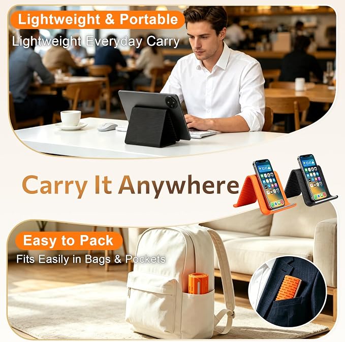 2 Pcs Flexible Silicone Phone Stand with Aluminum Core, Foldable Silicone Phone Holder for Cell Phones, Tablets & Small Devices, Adjustable Desktop & Airplane Phone Holder for Travel, Office & Home - Image 6