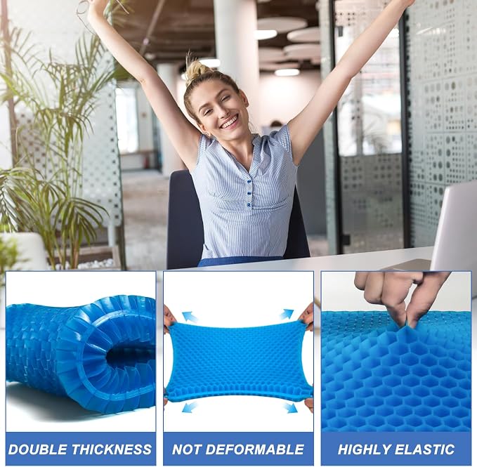 Gel Seat Cushion for Long Sitting-Two Sizes Gel Cushion (Thick＆Large) | 19"x17.5"x2.8" / 38"x17.5"x1.4" (Fold/Expand), Zero Gel Cushion for Pressure Relief, Honeycomb Gel Seat Cushion with Two Size - Image 4