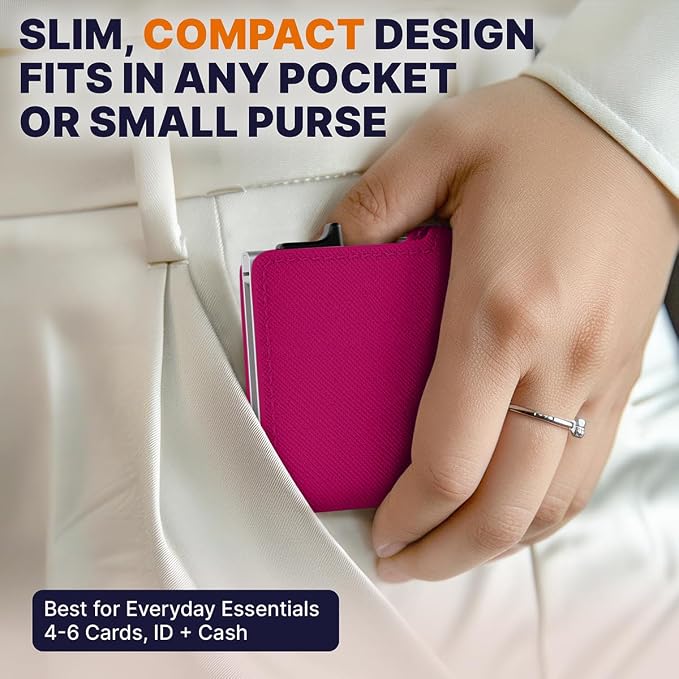 Pop Up Wallet for Women | Slim RFID Blocking Card Holder for Small Purses & Crossbody Bags | Minimalist Aluminum Wallet | Holds 4-6 Cards | Compact Travel Wallet - Image 5