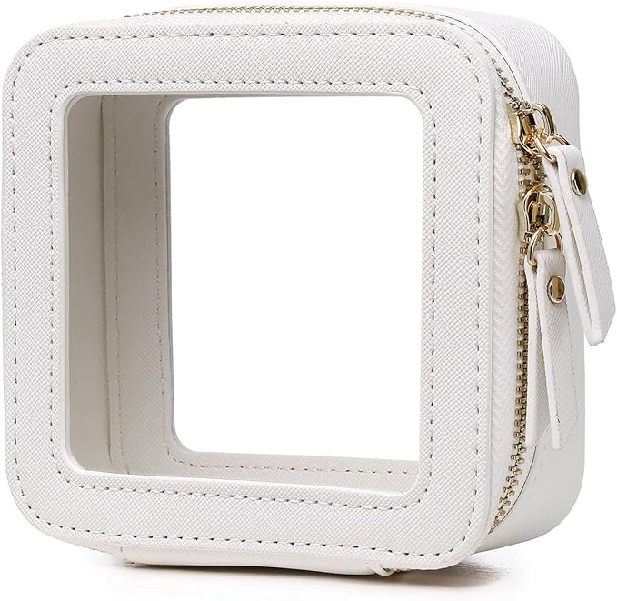 Pinkmik Mini Clear Makeup Bag, White, MINI-1 | Small Size, Zipper Closure, Cosmetic & Toiletry Case, Purse Organizer, Car Essentials by Pinkmik