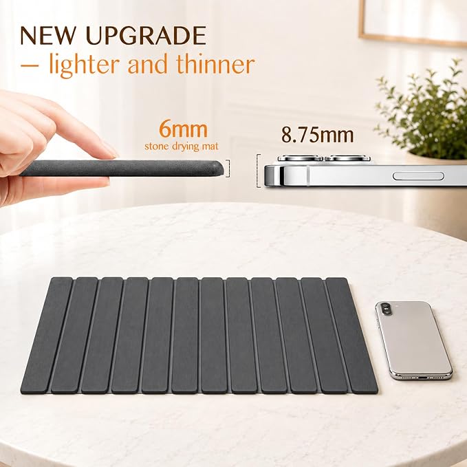 Extra Large Stone Dish Drying Mat for Kitchen Counter, Thin & Light Quick Dry Stone Dishes Mat, Foldable Water Absorbing Diatomite Drying Pad for Kitchen Bathroom Sink Countertop (Pure Gray 32"x16") - Image 2