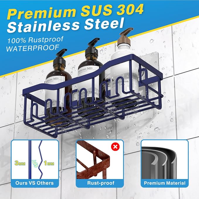 EUDELE 2 Pack Shower Caddy, Adhesive Organizer for Bathroom & Kitchen Storage, No Drilling, Rustproof Stainless Steel Shelf Organizer - Image 5