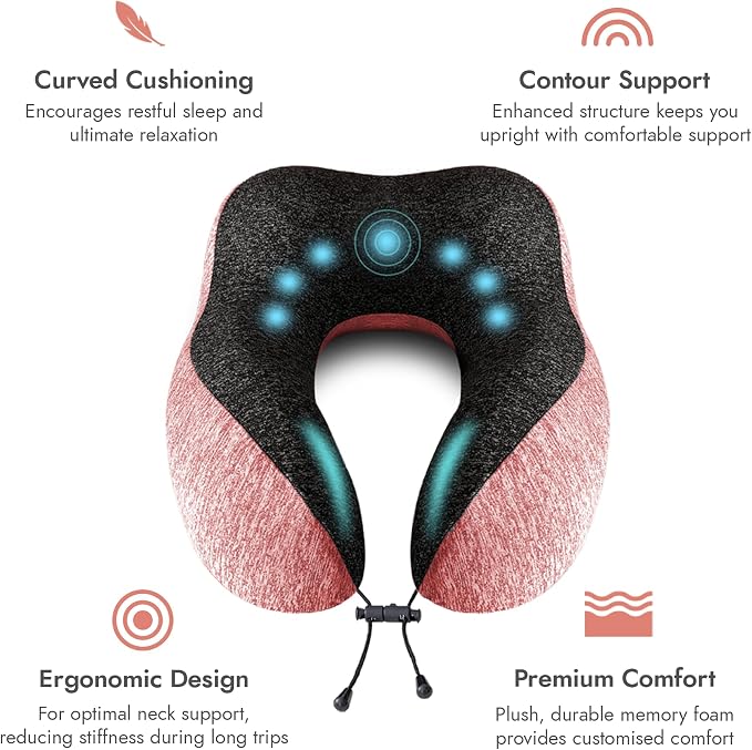 High Fill Memory Foam Travel Neck Pillow - Ergonomic Support for Plane, Car, Home Travel Accessory, Washable Cover - Neck Pillow for Effortless Travel - Image 2
