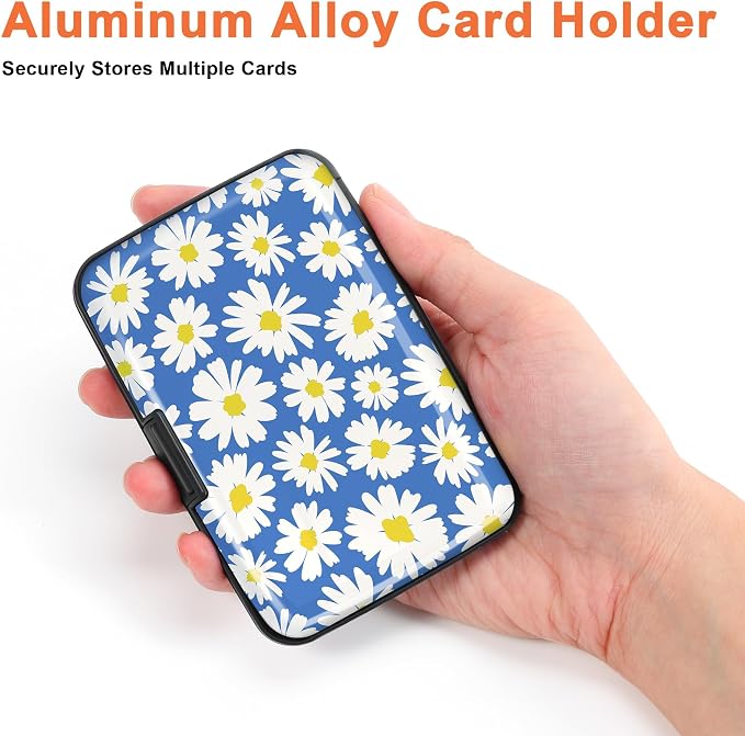 Mayski Credit Card Holder for Women RFID Blocking Wallet, Daisy | Card Wallets for Women Small Mini Business Metal Accordion Aluminum Alloy Hard Case for Men - Image 3