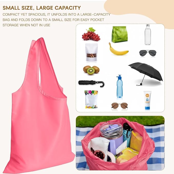 2 Pack Foldable Shopping Bag, Reusable Grocery Tote Bag, Gray | Waterproof Nylon, 35 Pounds Weight Capacity, Pocket Size Carrier - Image 4