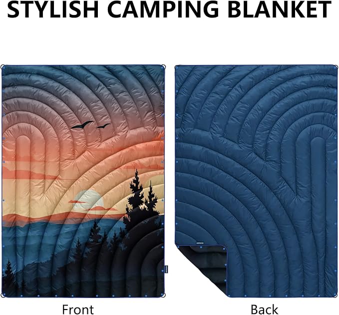 Puffy Camping Blanket,Large Camp Blanket Outdoor Camping Quilt Waterproof | Lightweight Printed Warm Packable Down Alternative Blanket for Camping,Traveling, Stadium, Hiking, Picnics - Image 2