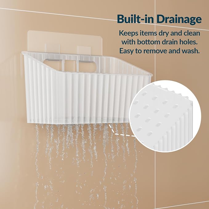 NiHome 4-Pack Cabinet Door Organizer, Adhesive RV Camper Wall Storage Caddy | No-Drill Plastic Bin With Drain Holes For Kitchen Bathroom Pantry Organization, Space Saving Small Item Holder, Medium, White - Image 6