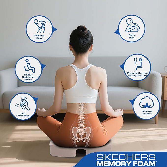 Skechers Seat Cushion, Ergonomic Memory Foam Cushion for Long Sitting Hours on Office & Home Chair, Car Seat Cushion for Sciatica, Coccyx Cushion,Beige - Image 8