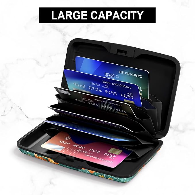 Card Holder Credit Cards Holder for Women RFID wallet women Business Card Holder Wallet Mini Aluminum Card Wallet RFID Blocking Slim Metal Hard Card for Women, Flowers and Plants - Image 4