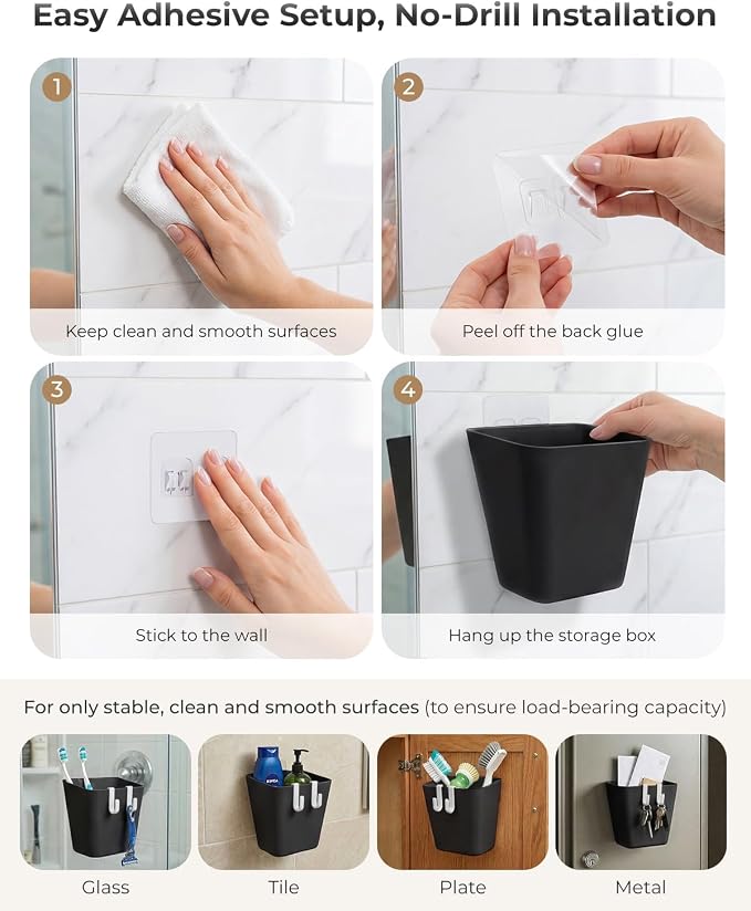 4 Pack Rolling Cart Accessories, Black Craft Cart Cup Holder and 6 Hooks for Utility Carts, Adhesive Kitchen Cabinet Door Storage, Space-Saving Wall Mount Organizer for Bathroom, Office, Makeup - Image 4