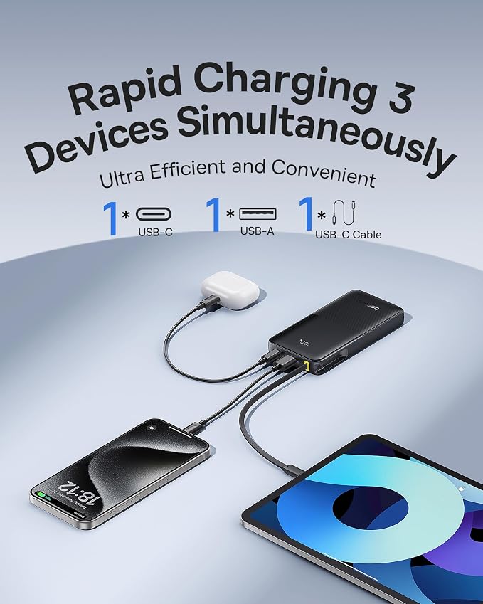 Baseus Portable Charger, 10000mAh Fast Charging Power Bank, 22.5W PD3.0 QC3.0 Battery Pack Built-in USB C Braided Cable, Travel Essentials for iPhone 17 16 15, iPad, S25/S24, Indoor/Outdoor, Travel - Image 4