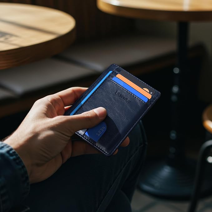 Buffway Slim Minimalist Front Pocket RFID Blocking Leather Wallets for Men and Women - Alaska Blue - Image 7
