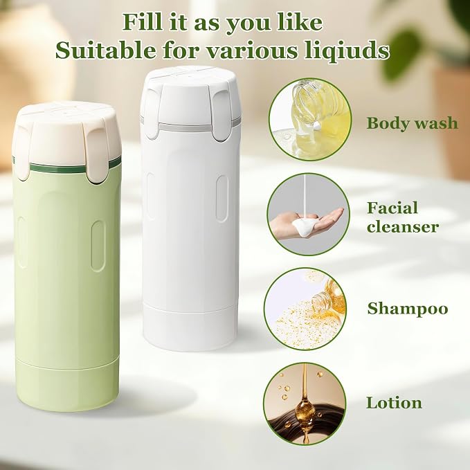 4 in 1 Travel Dispenser, Refillable Leak Proof Travel Bottle Set (White) | 4 Pack 30ML TSA Approved Travel Toiletry Bottles with Stickers, Brush & Storage Bag for Shampoo, Lotion and Conditioner - Image 7