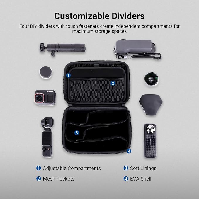 NEEWER Carrying Case for Action Camera & Accessories, Splashproof Protective Storage Bag with DIY Dividers & Mesh Pockets Compatible with GoPro DJI Osmo 360 Action 5 Pro Pocket 3 Lens, PB27 - Image 3