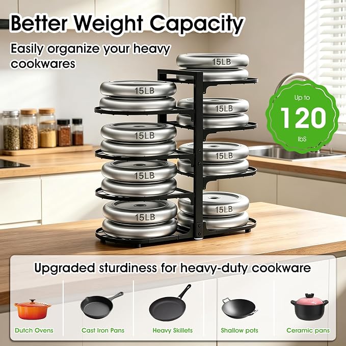 Adjustable Pot Rack: 8 Tier Pan Storage - 120LBS Kitchen Organizer | Create organized cookware space with flexible setup - perfect for compact homes - pantry areas and daily cooking routines - Image 3