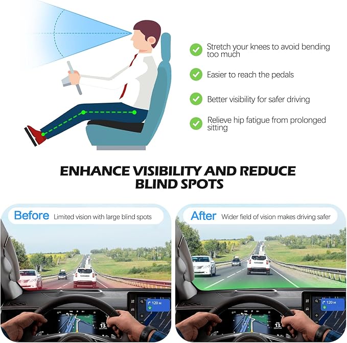 Car Seat Cushion for Driving, Memory Foam Driver Seat Cushion | Seat Cushion for Car with Lower Back & Tailbone Pain Relief. Automotive Cushion for Car Suitable for Trucks, Sedans - Image 3