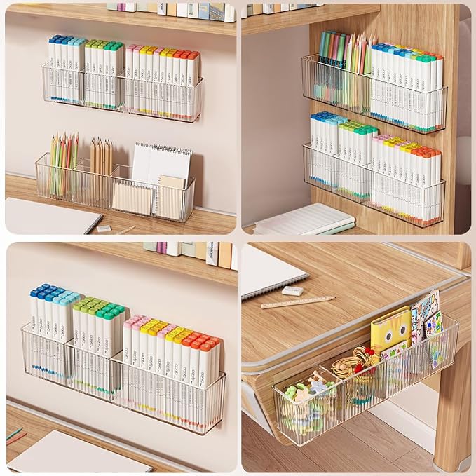 2Pack Wall Mount Pen Holder,Marker Stationery Organizer,Makeup Storage | No Drill,Heavey Duty Adhensive Tape, Clear Wall Storage for Office, Medicine Cabinet Door Organizer Storage, Floating Shelves - Image 8