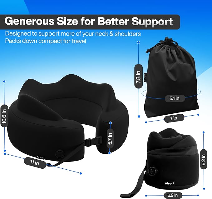 4-in-1 Travel Set – Inflatable Neck Pillow, Convertible Lumbar Support & Foot Hammock, 3D Sleep Mask & Ear Plugs – Complete Comfort Kit for Airplane, Office & Car – Gift-Ready (Black) - Image 9