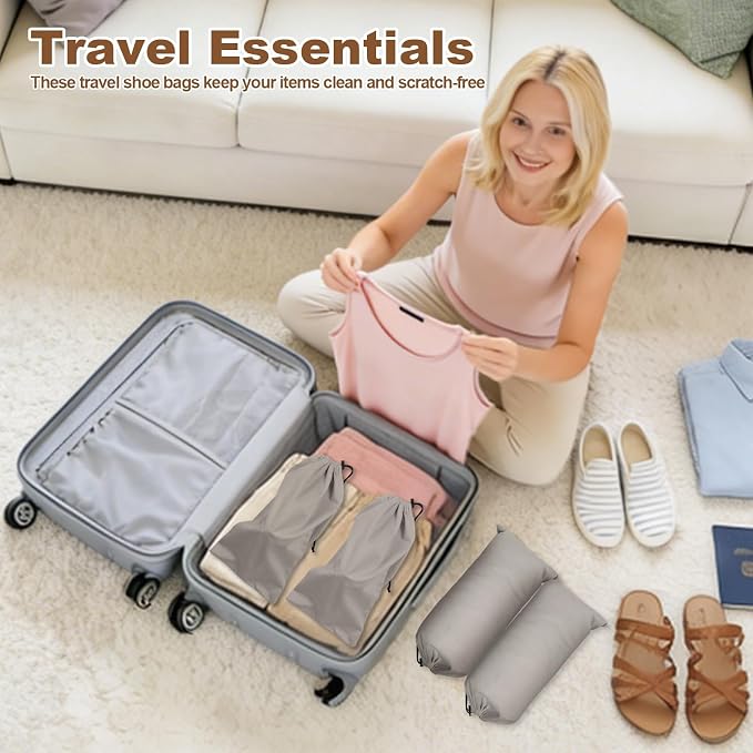 10 Pcs Single Shoe Bags for Travel, Dustproof Drawstring Travel Shoe Bag | 18"X9"shoe travel bag for Packing, Shoe Bag storage Sneaker Travel Bags, Washable Reusable dust bags for Handbags Shoes Toys - Image 2