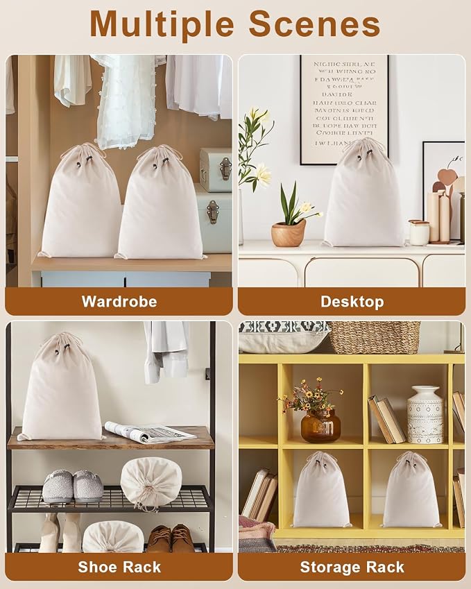 2 Pcs Shoe Bags for Travel, Dust Velvet Bags, Beige, 17.3x12.6 Inch | Washable & Reusable Travel Shoe Bags, Dustproof Shoe Bags with Drawstring Closure, Suitable for Travel, Home Storage - Image 6