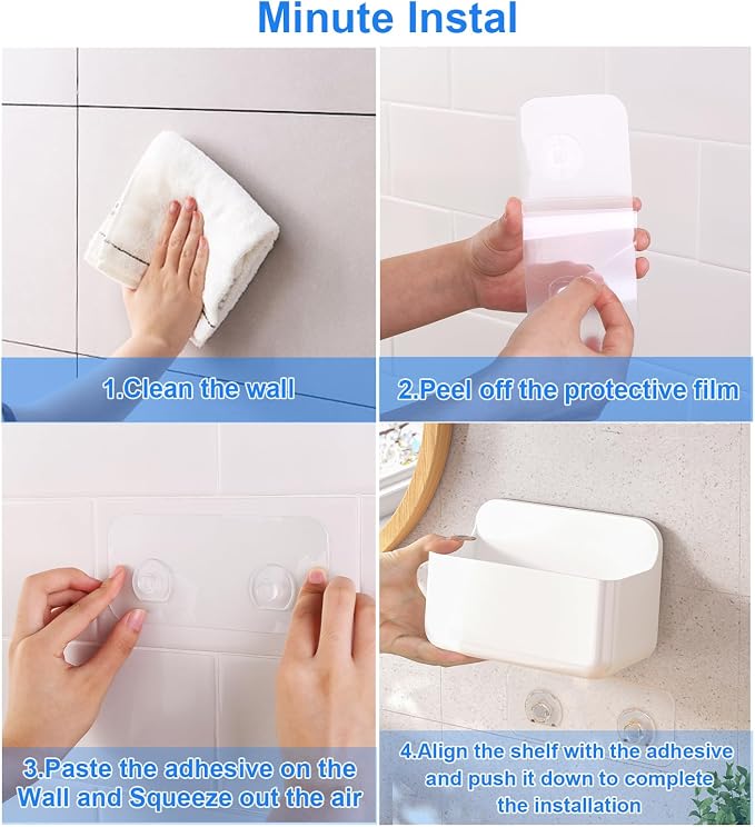 Wall Mount Organizer, 2Pc Small Adhesive Cabinet Door Organizer | Bathroom Shelf for Wall,No Drilling Hang Adhesive Shelf, with Self Adhesive Tapes, for Bathroom, Kitchen, Living Room - White - Image 6