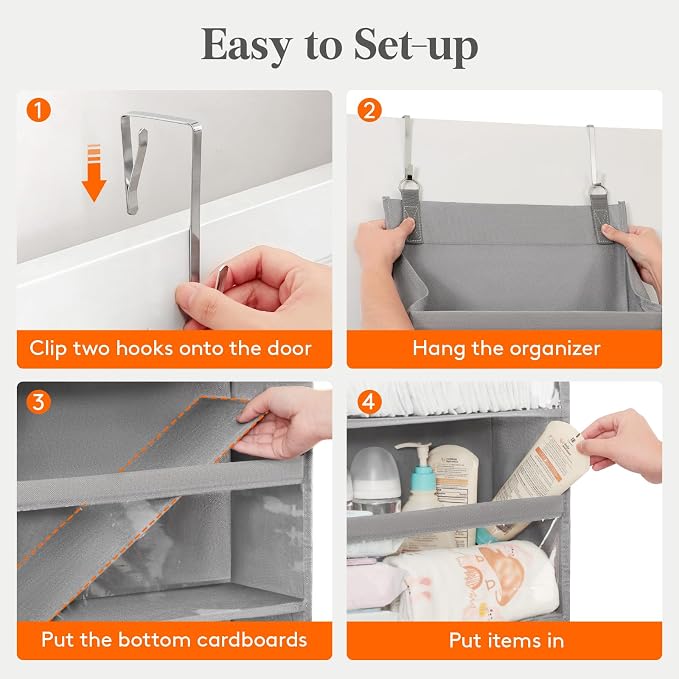 Lifewit 1 Pack Over the Door Organizer, Clear Window Hanging Storage with 4 Side Pockets, Anti Tilt 40 lbs Load Behind Door for Pantry, Nursery, Bathroom, Bedroom, Dorm, 5 Section, Gray - Image 7