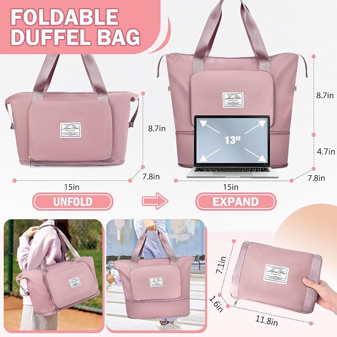 Ranslen Large Capacity Folding Travel Bag,Expansion Travel Duffel Bag with Dry and Wet Separation Portable Travel Duffel Bag - Image 3