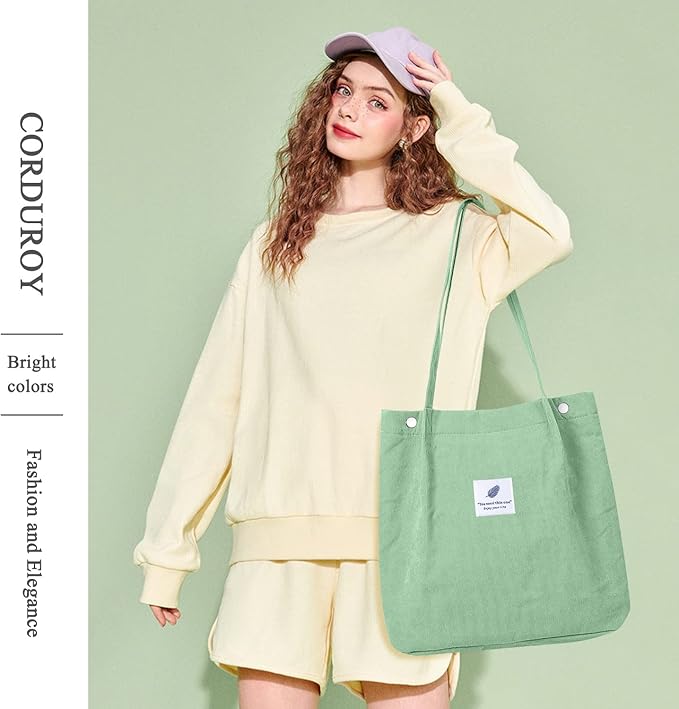 LHMTQVK Corduroy Tote Bags for Women, Large Capacity Tote Purse Reusable Grocery Shoulder Bag with Inner Pockets - Image 6