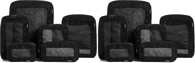 Compression Packing Cubes for Travel - Luggage Organizer Bags - Double Zipper Packing Cubes for Suitcases (12-Pack, Black) by Aerotrunk
