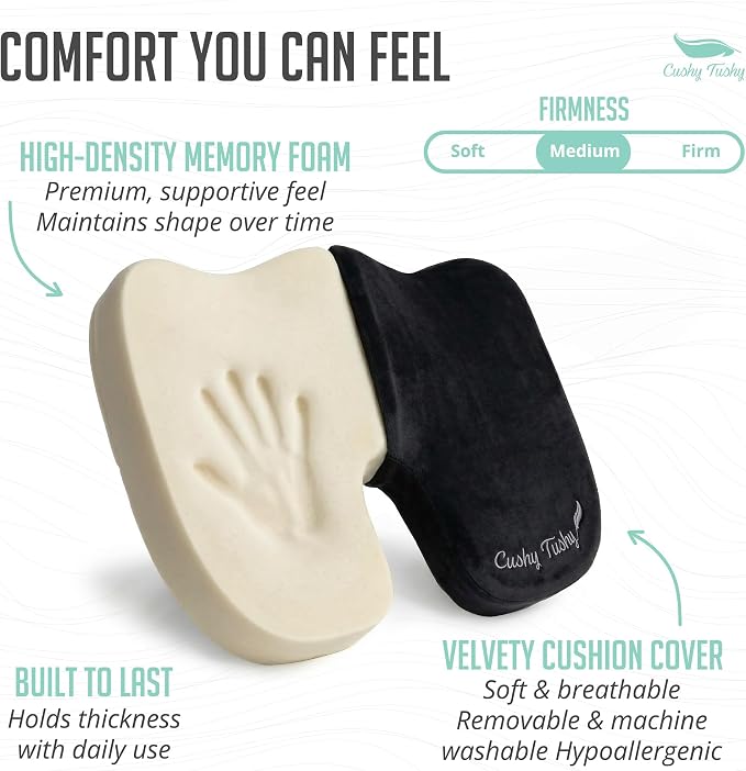 Premium Slim Foldable Travel Seat Cushion - for Relief of Lower Back, Sciatic, Butt and Tailbone Pain - for Home & Office Use, Perfect for Travel or Driving - Slim Coccyx Cushion - Black - Image 4