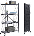 BRIAN & DANY 4-Tier Foldable Storage Shelves with Wheels, Folding Metal Rack Shelving Unit, Heavy Duty No Assembly Organizer Shelf for Garage, Kitchen, Basement, Pantry, Black by BRIANDANY