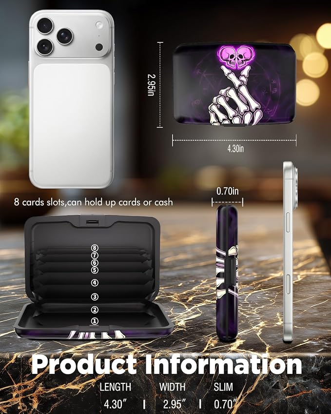 Maicican RFID Blocking Aluminum Credit Card Holder | Slim Metal Wallet for Women & Men, Business Card Case for Travel, Fits Front Pocket, Card holder wallet - Skeleton Love - Image 6