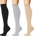 (3 pairs) Compression Socks 20-30 mmHg Long Knee High Socks for Women Men Support Athletic Travel Daily Wear by Saniripple