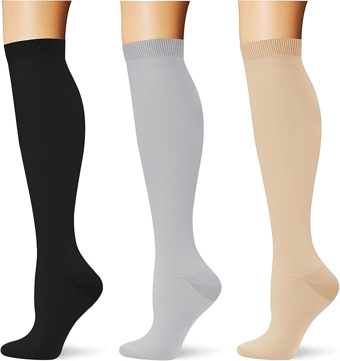 (3 pairs) Compression Socks 20-30 mmHg Long Knee High Socks for Women Men Support Athletic Travel Daily Wear by Saniripple