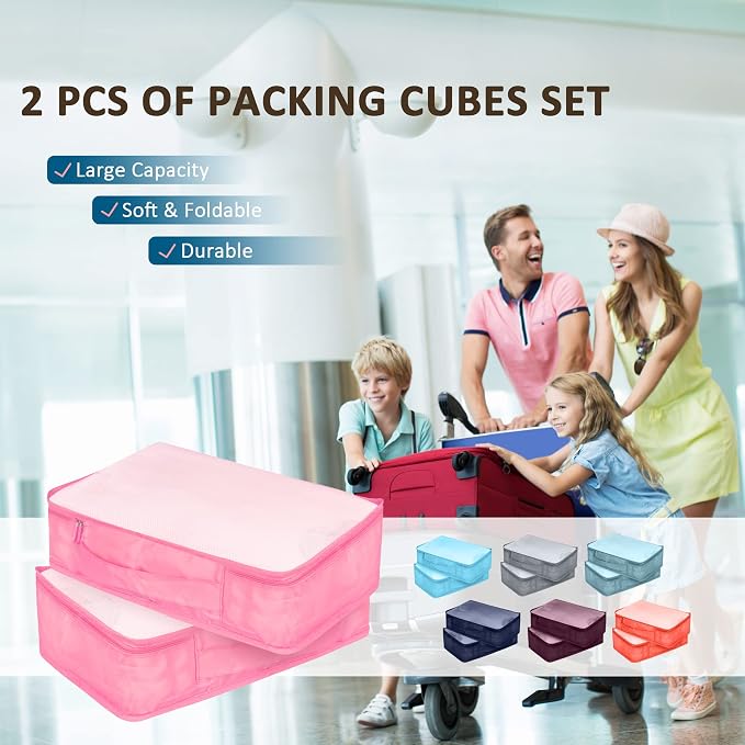 Packing Cubes Set, 2 Pcs Packing Organizers Set for Suitcases (Pink) - Image 7
