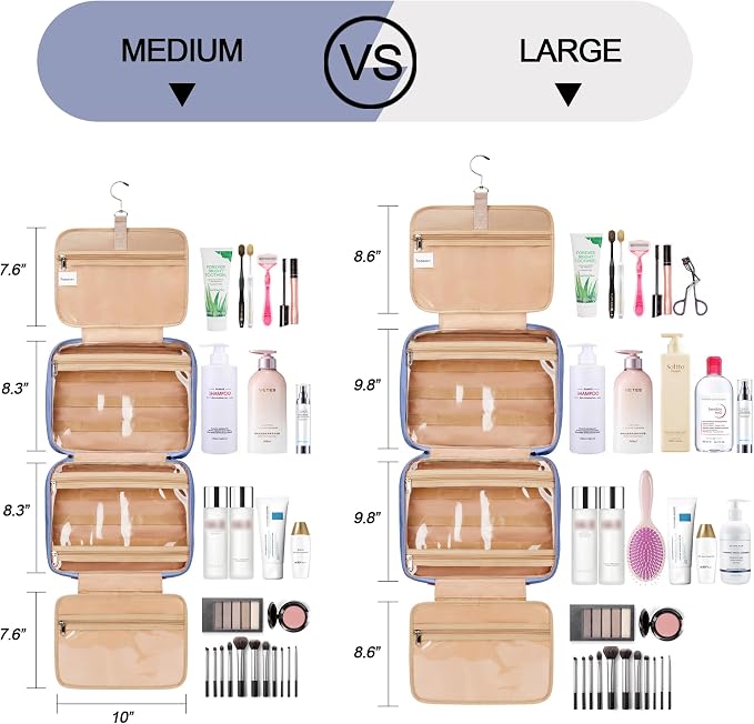 Travel Hanging Toiletry Bag for Women, Cruise Ship Essentials, with Jewelry Organizer, Extra Large Makeup Dopp Kit, Waterproof Cosmetic Bags, Toiletries Kit Set with Trolley Belt, Blue - Image 3