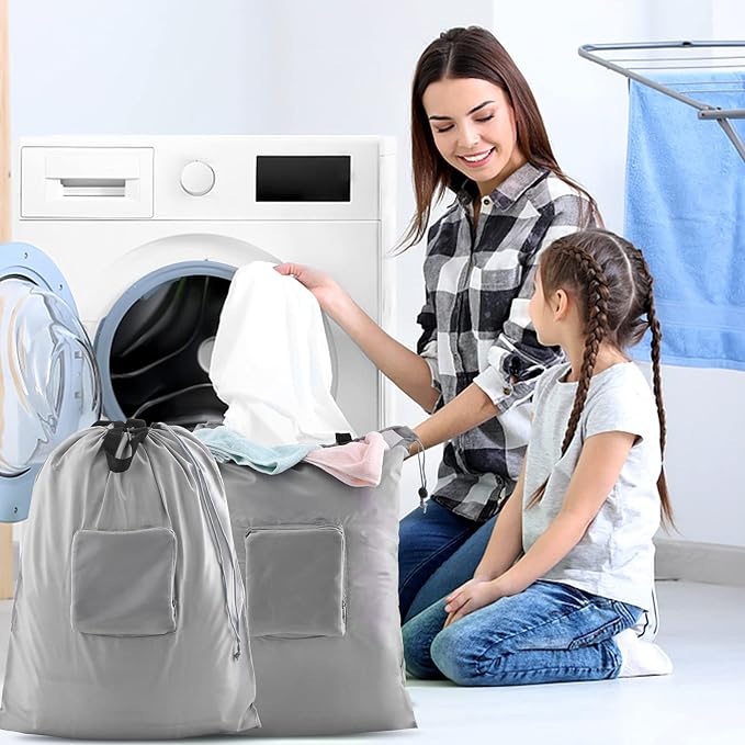 2 Pcs Travel Laundry Bags, JHX Dirty Clothes Organizer【Upgraded】with Handles and Aluminum Carabiner, Collapsible Laundry Bag for Travel, Camp, Fitness, and Students（Grey） 24"L x 21"W - Image 7