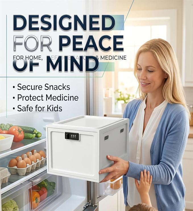 Medicine Lock Box for Safe Medication, 10L Lockable Storage Box for Fridge/Snacks Food, Phone Lock Boxes with Combination Code for Home/Dorms/Office Storage (1, Milky White) - Image 4