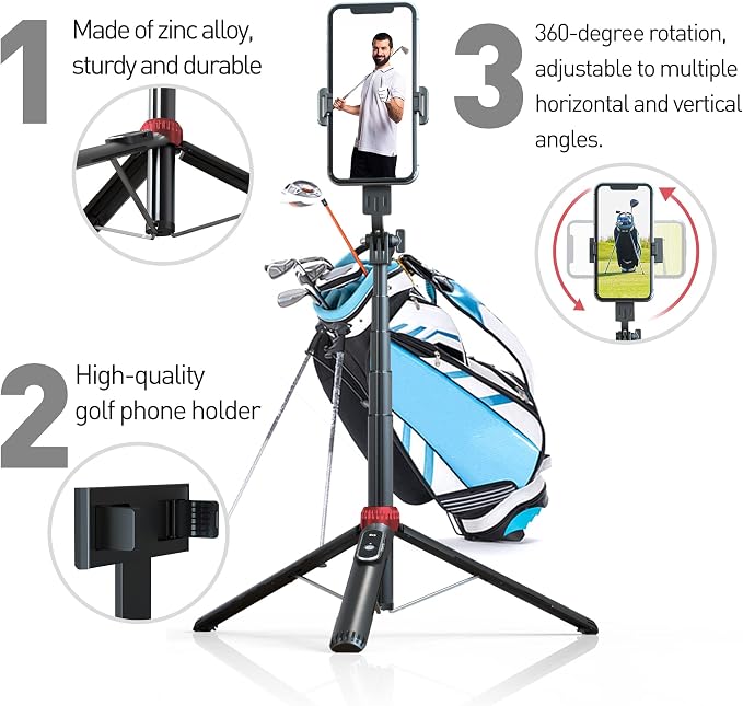62" Phone Tripod & Selfie Stick for Golf Training | Extendable Cell Phone Tripod Stand with Wireless Remote and Phone Holder, Golf Training Aid - Compatible with iPhone Android - Image 6