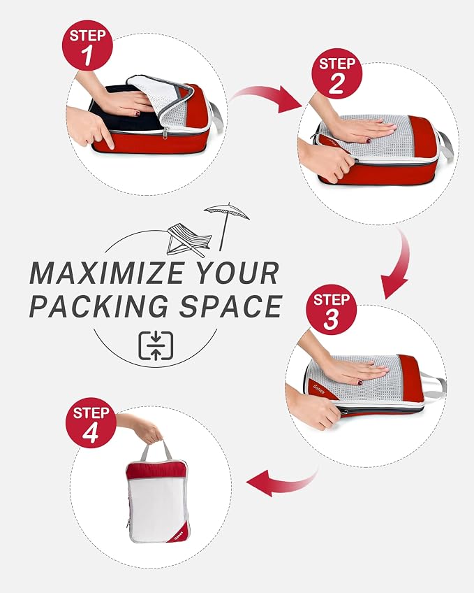 Gonex Compression Packing Cubes for Travel, Mesh Bags Luggage Organizers | Set of 4/5/6/7/10 for Essentials, Extensible, Fits 20"Carry-on Suitcases, See-through Mesh, Double Zipper Compression - Image 2