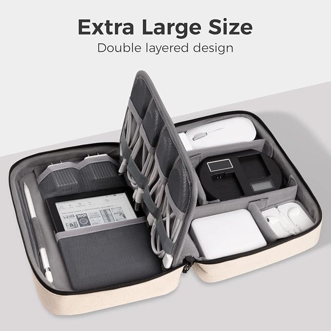 pack all Electronic Organizer Plus, Shockproof Cable Organizer Bag | Large Capacity, Water-resistant, Portable & Durable, Travel Tech Pouch for Chargers, Phones, USB Cords, Beige - Image 5