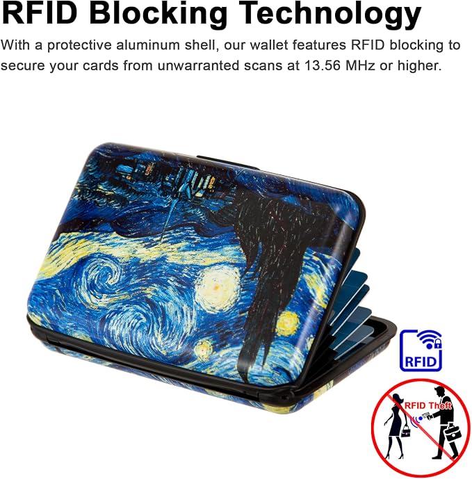 Credit Card Holder for Women Men RFID Blocking Metal Wallet Slim Business Aluminum ID Hard Case (van Gogh The Starry Night) - Image 2